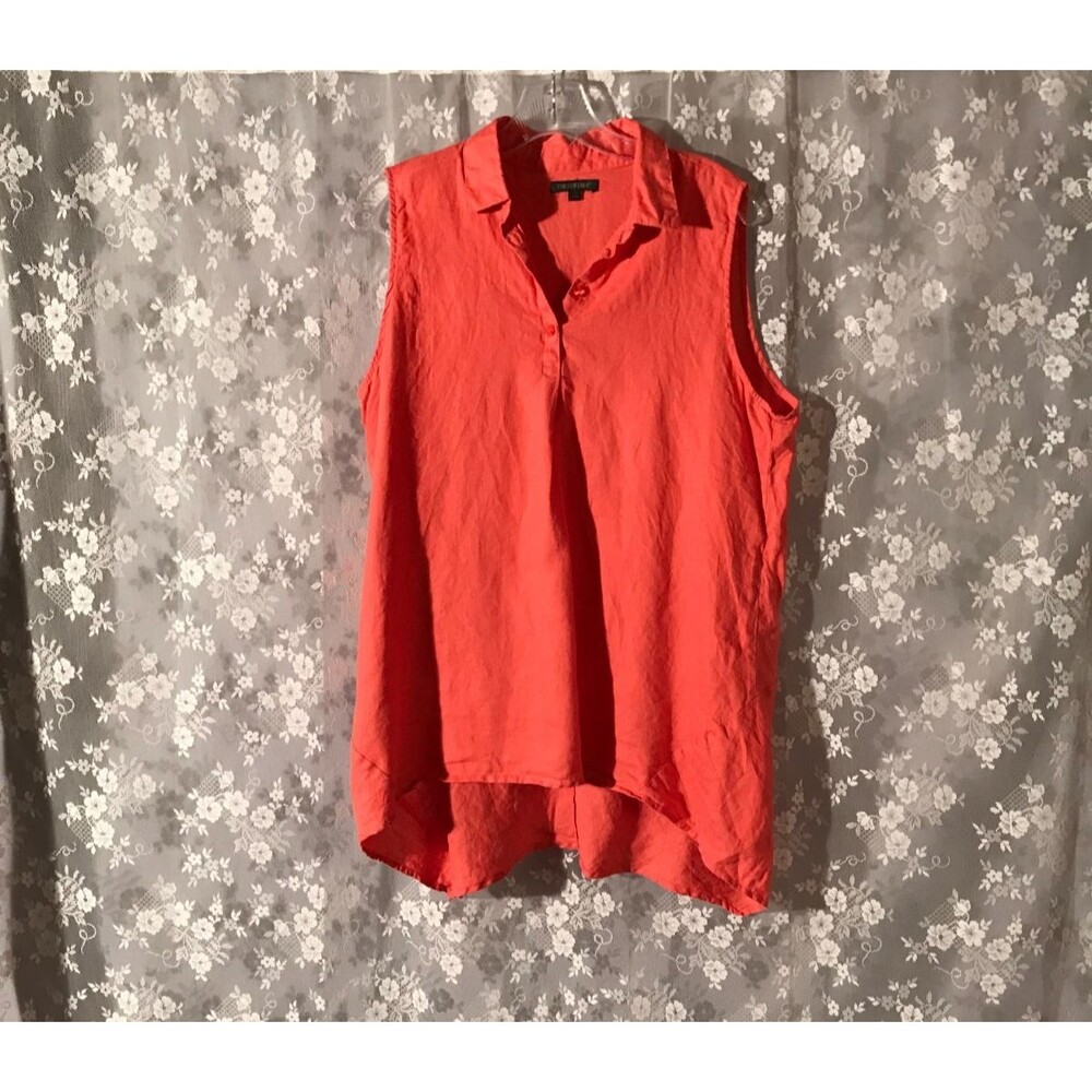 For Cynthia Orange Linen Top Size Large Sleeveless Collared Office Chic